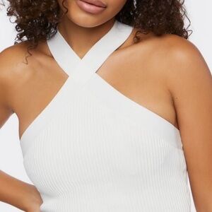 White Ribbed Cross-Neck Top